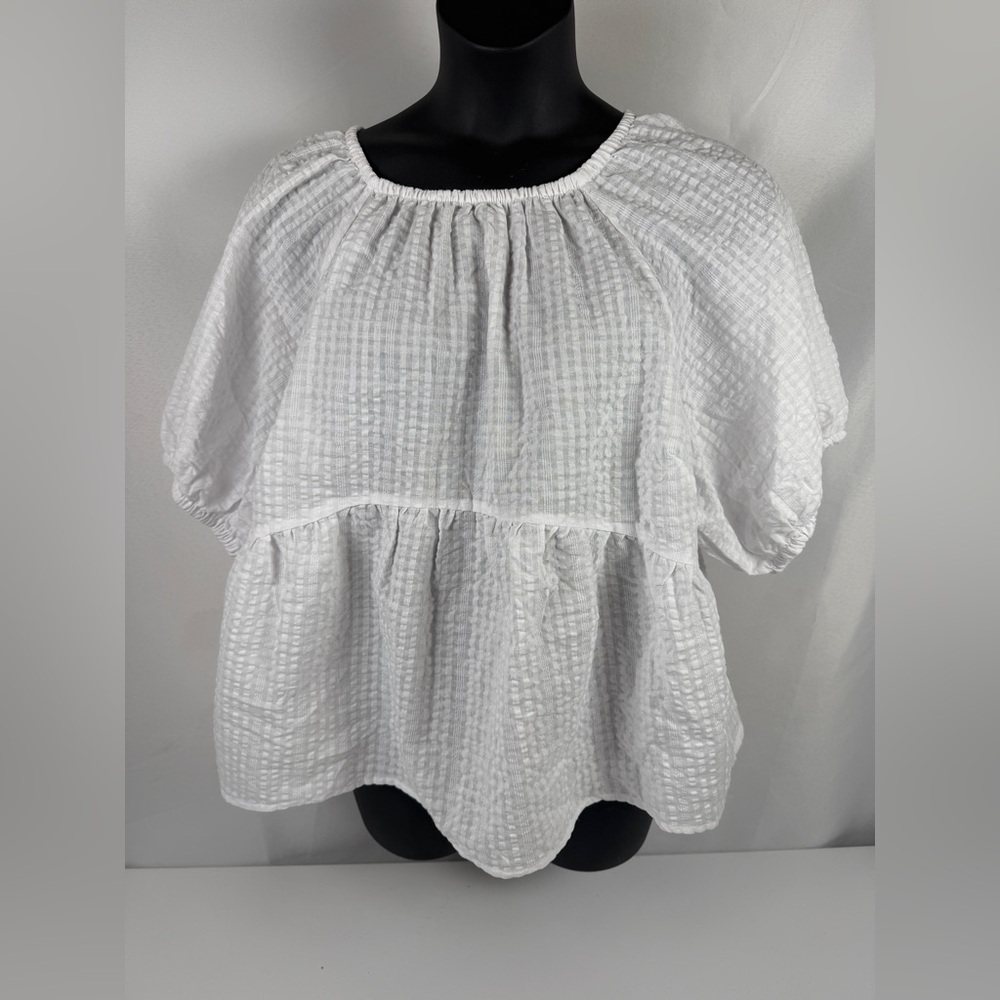 NWT old navy white puff sleeve seersucker blouse women’s XXL